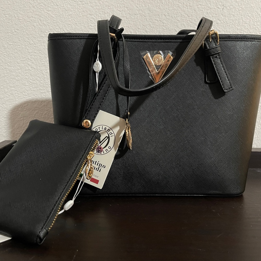 Valentino Orlandi Black Tote with Gold Details